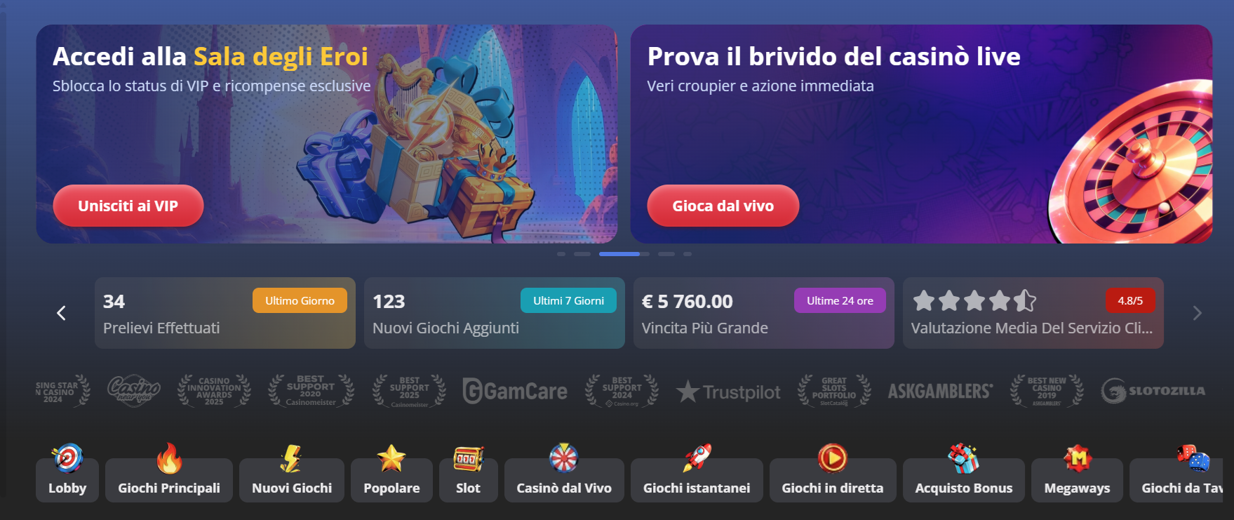 Schermata del sito Bruce Bet
